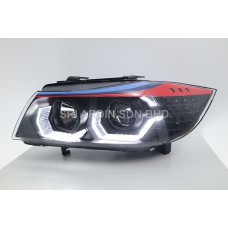 BMW E90 05-12 Black Projector Headlamp w Crystal Bar V2 ( M Style Eyelid )